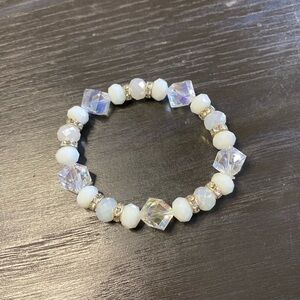 Clear and White Faceted Bead Bracelet